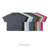 成衣染 廓形 半高领310g全棉重磅落肩宽松短袖 IDLT 大码 男V0703