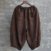 七分裤 中国风男装 显瘦帅 大码 黑色提花高级松紧腰灯笼裤 夏季 薄款