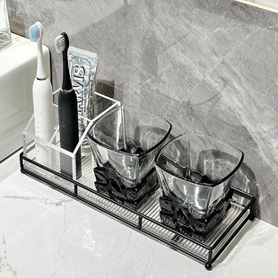 冰块雨雾杯漱口杯浴室牙杯轻奢情侣一F对牙刷置物架洗漱台面刷牙