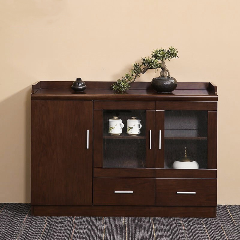 1.2米现代中式带抽屉餐柜实木办公茶水柜玻璃四门圆拉手0.8机关