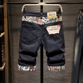 马裤 2022年黑色破洞潮款 时尚 休闲中裤 刺绣拼接牛仔短裤 男五分裤