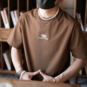 美式 高级感刺绣简约潮流青年短袖 T恤男春季 字母休闲百搭圆领上衣