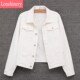 百搭显瘦韩版 2024春秋新款 白色软牛仔外套女短款 破洞牛仔上衣外穿