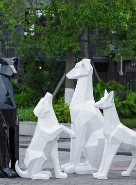 户外园林b景观抽象几何狗北极熊鸟玻璃钢雕塑商场美陈动物装饰摆