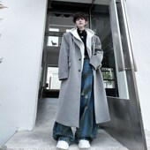 2024冬装 过膝垫肩 呢子大衣外套韩版 加厚毛呢可拆卸连帽男士 中长款