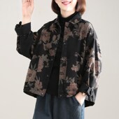 新款 2024爆款 大码 春秋季 洋气纯棉宽松外套女百搭加绒款 印花上衣