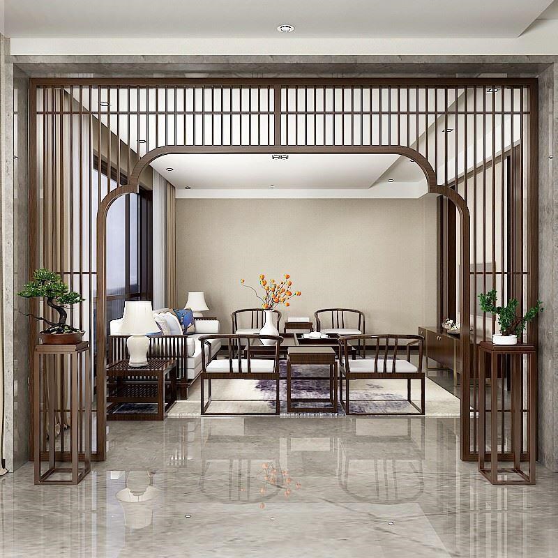 月亮门入户屏风柜玄关博古架拱门置物层架隔断新中式实木柜圆洞门