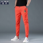 速干九分小脚裤 红色运动裤 子 潮牌束脚裤 修身 男夏季 超薄冰丝休闲裤