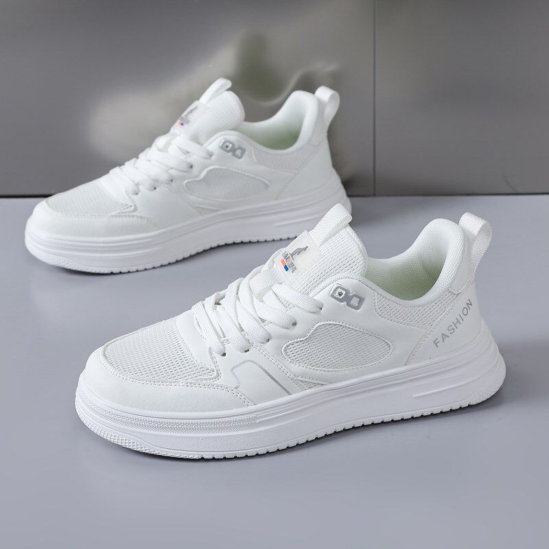 真皮软底软面透气2024夏季新款网面增高男士休闲运动潮小白鞋板鞋