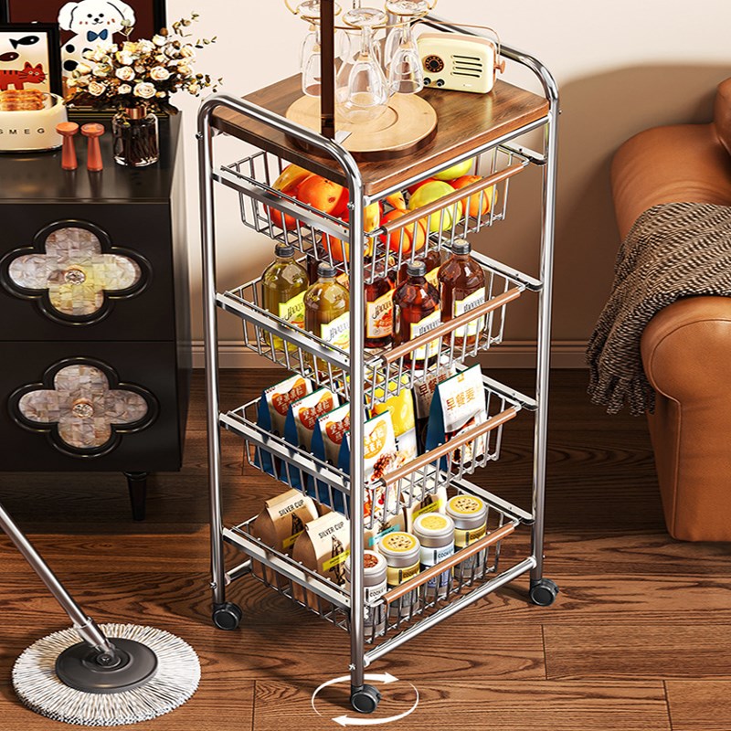 中古风小推车可移动置物架多功能整理筐家用落地式多层收纳储物架