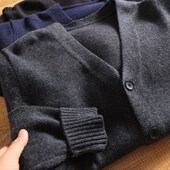 日系复古风50羊毛混纺外贸男士 毛衣 开衫 秋冬时尚 休闲V领针织衫