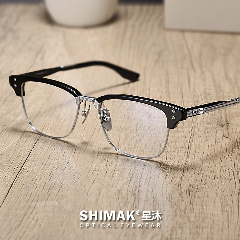 眼镜框男款近视复古商务方形纯钛板材胖大脸眉线端职场全框半包