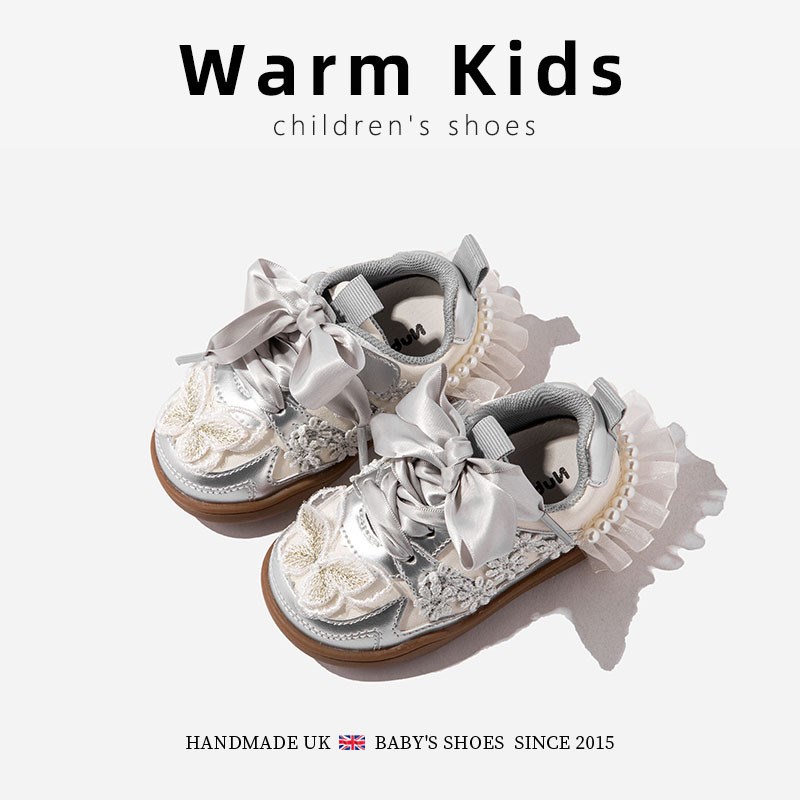 春款女童洋气蕾丝花边公主板鞋1-2岁女宝宝配礼服德训鞋小童鞋子3