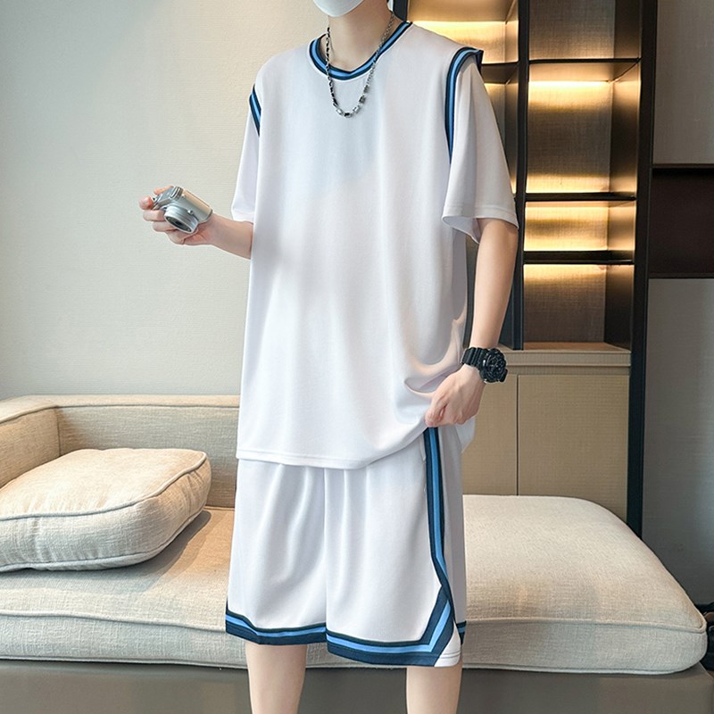 夏季男孩篮球服运动套装冰丝凉感青少年一套帅气穿搭短袖短裤夏装