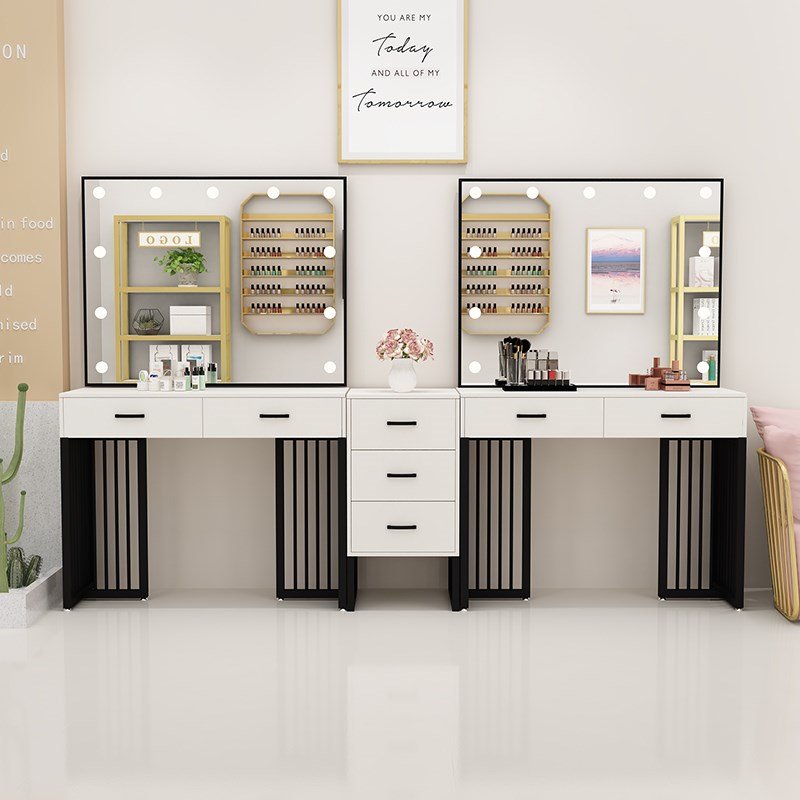 影楼化妆台带灯简约现代化妆专用镜台婚纱写真店新款高颜值梳妆台