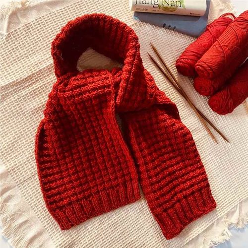 diy针织红色朋围巾线 线棒工针手编织百搭围脖毛材料包自制红色礼