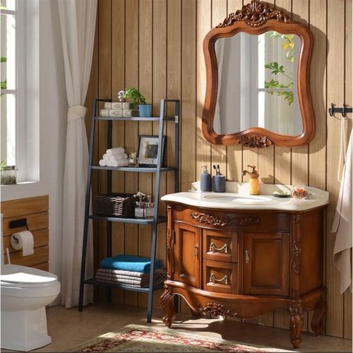 欧式浴室柜红橡木洗漱台美式实木仿古卫浴柜大理石落地洗手脸盆柜