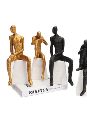 新中式创意现代简约n轻奢铸铁大理石工艺品摆件酒店会所样板房饰