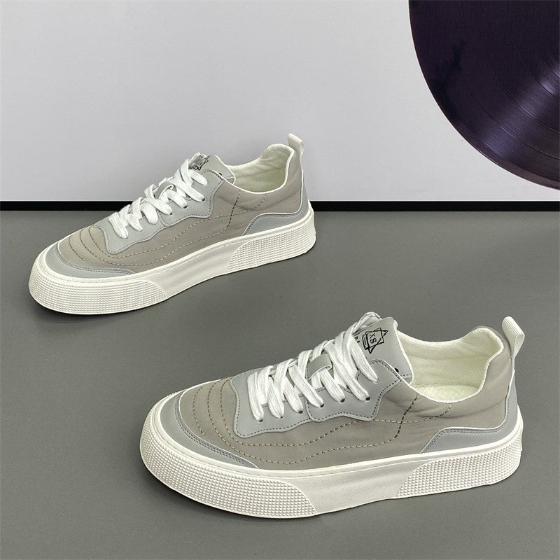 潮牌板鞋男款春夏新品系带透气帆布车缝线简约百搭厚底运动休闲鞋