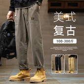 美式 直筒宽松男士 复古工装 大尺码 裤 男秋款 胖子加肥加大纯棉休闲裤
