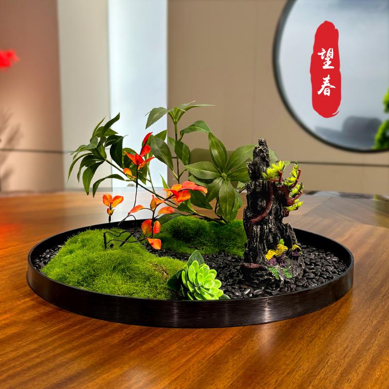 酒店圆桌中间摆花仿真盆景观假花餐桌转盘摆件高端包厢餐厅装饰花
