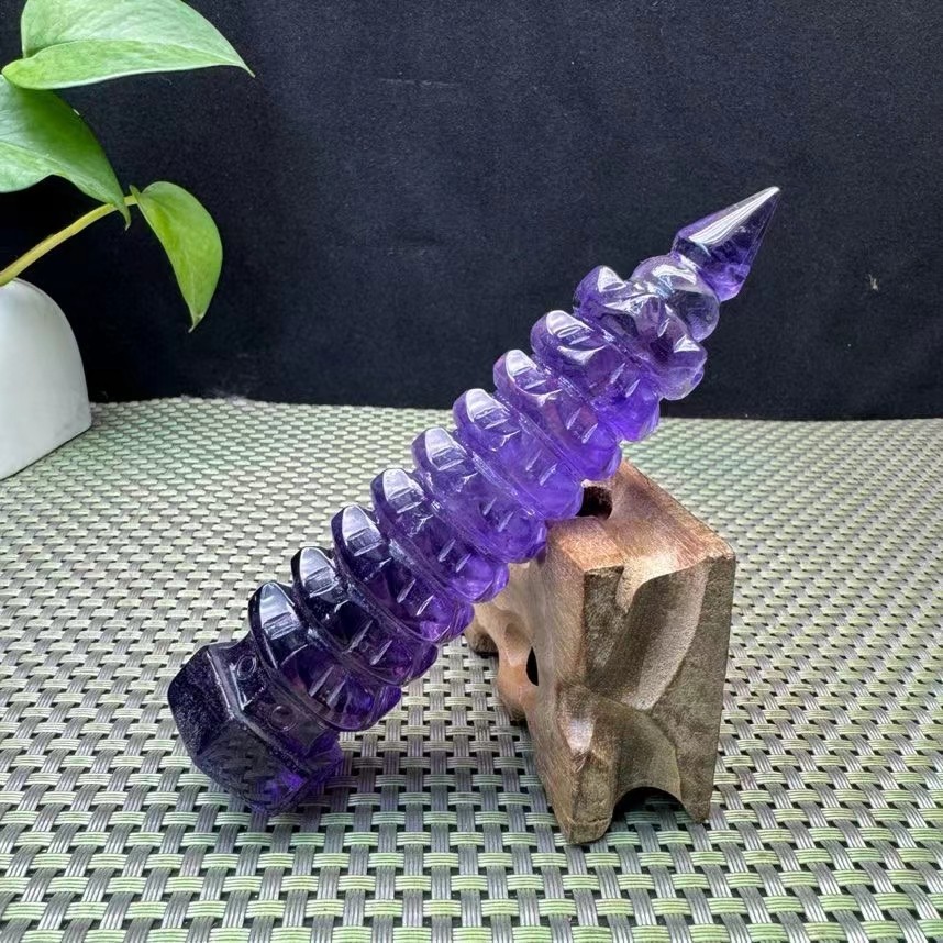 天然紫水晶九层文昌塔摆件 紫水晶原石原矿水晶 玄关卧室客厅摆件