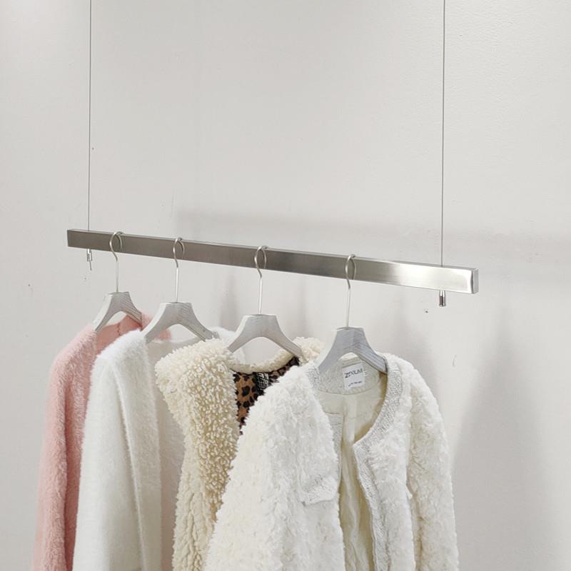 服装店展示架不锈钢拉丝银色吊架方管挂衣杆女装橱窗吊顶悬挂货架
