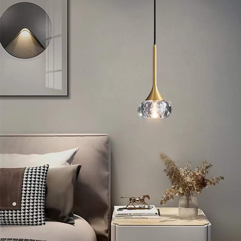 北欧简约后现代轻奢全铜水晶客厅卧室吊灯个性创意别墅复式楼梯灯