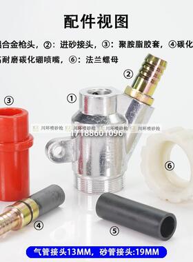 JCK全自动喷砂机配件吉川V型喷砂枪头打沙机喷砂嘴碳化硼喷嘴喷枪