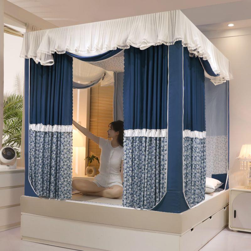 韩式碎花坐床蚊帐双层纱落地精美花边床上用品宫廷风蚊帐可