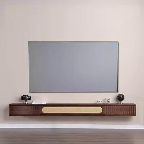 黑胡桃木电视柜吊柜壁挂全实木柜子简约现代藤编悬挂式客厅电视柜