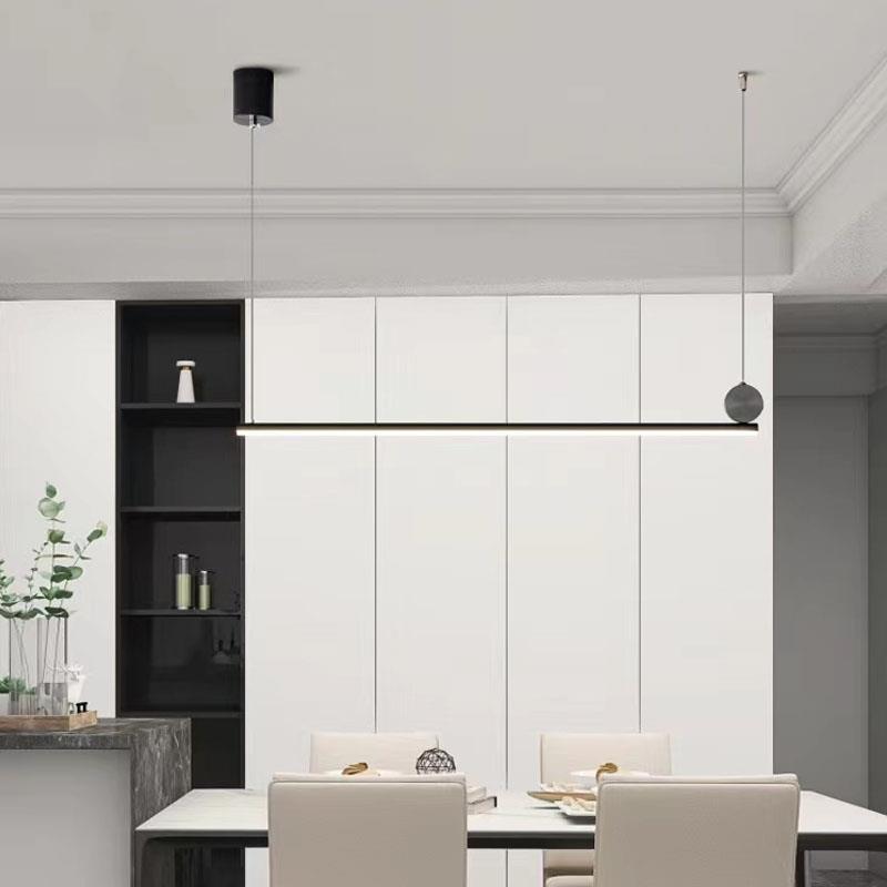 设计师意式极简一字餐厅吊灯现代简约黑色全铜吧台餐桌吊灯长条灯