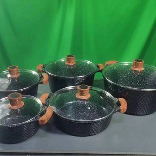 热卖 锅具电磁炉明火红外线炉通用 加厚铝压铸防烫木纹小钻套装