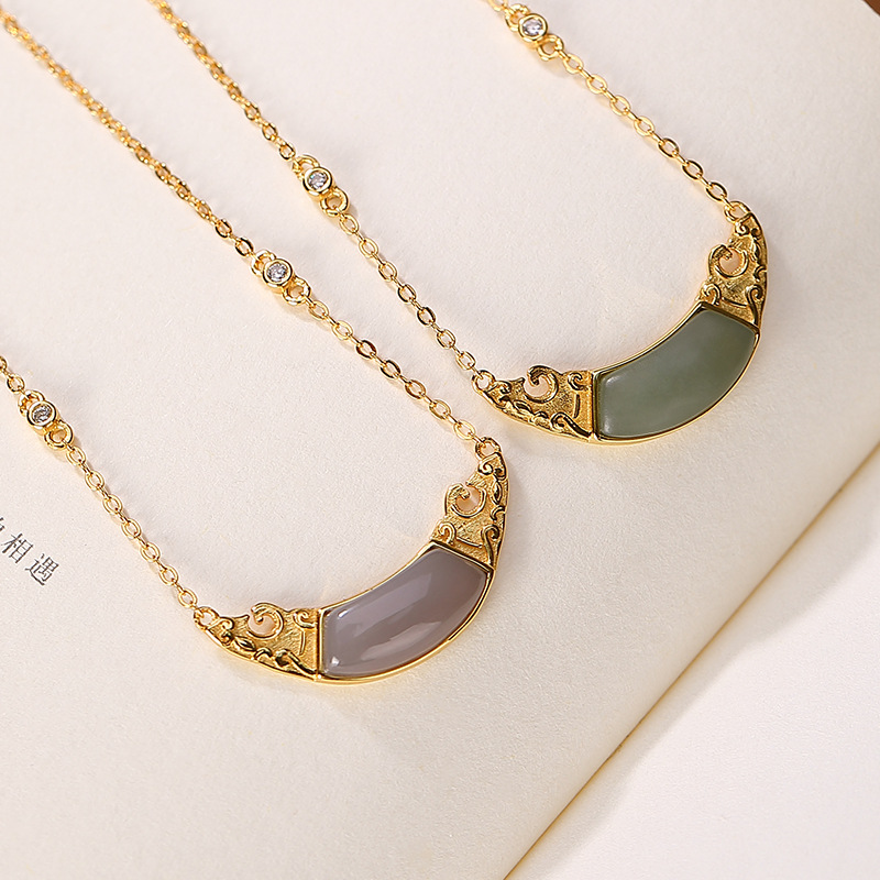 纯银s925纯银镀金天然和田且末蓝烟紫玉套链个性小船女款银吊