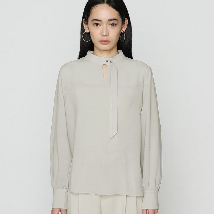 梨福阁原创设计师女装2025立领褶皱设计感衬衫女米色通勤极简风