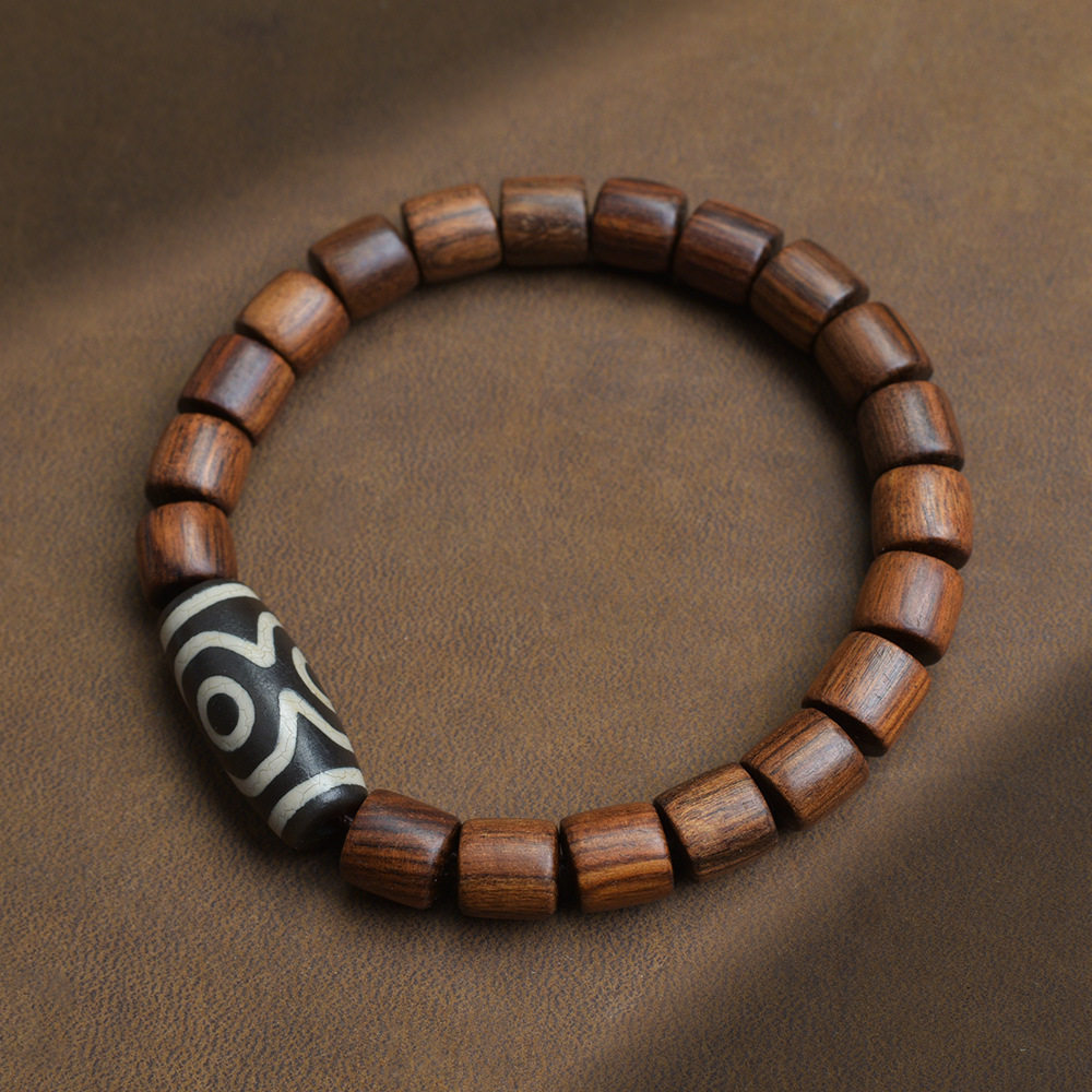 天然小叶紫檀黑紫光檀绿檀香花梨木天珠款复古桶珠男女佛珠手串链