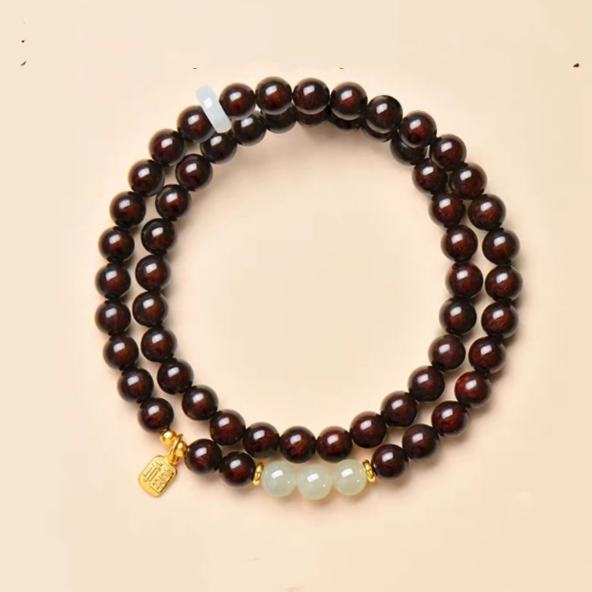 新款网红古风小叶紫檀手串和田玉水晶转运珠檀木文玩佛珠多圈手链
