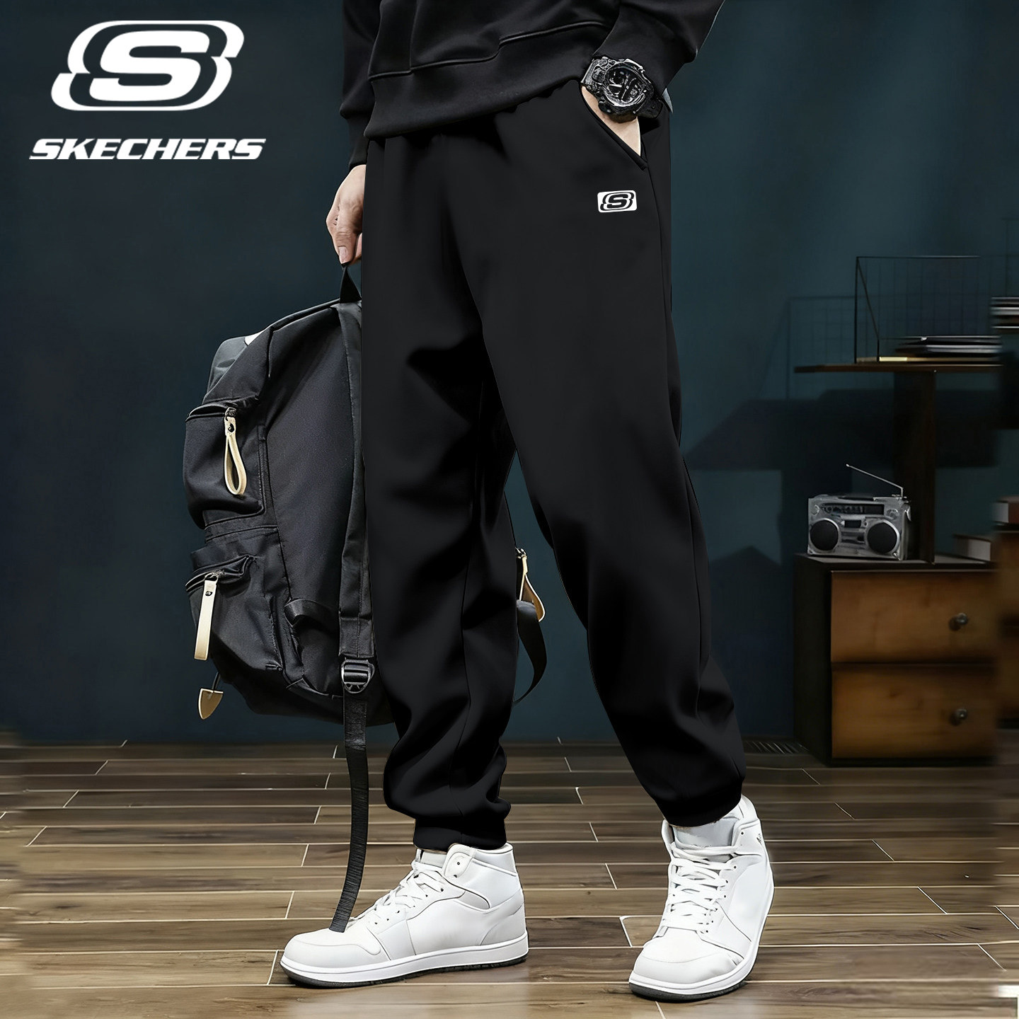 斯凯奇运动裤男裤春季宽松休闲裤青少年跑步针织透气束脚百搭长裤