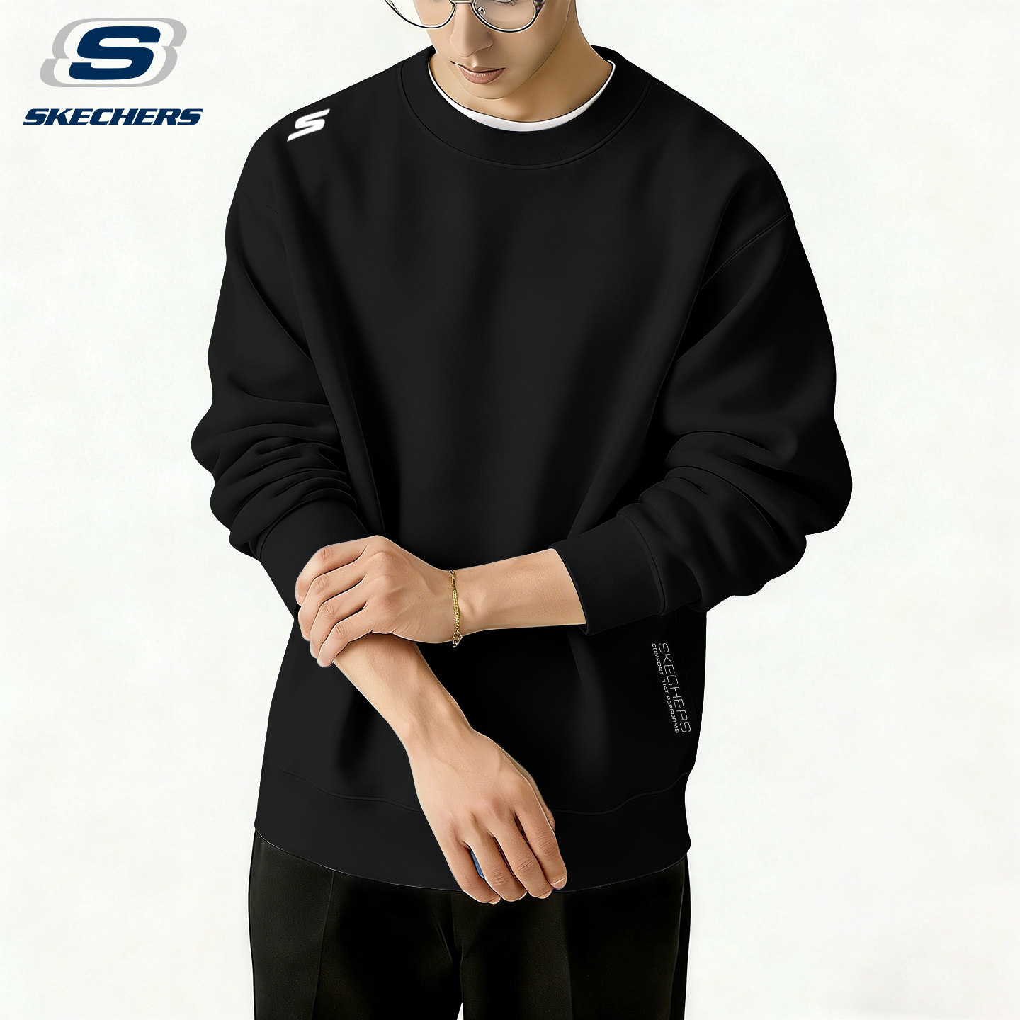 斯凯奇长袖t恤男士2026春季新款简约休闲上衣薄款透气内搭打底衫