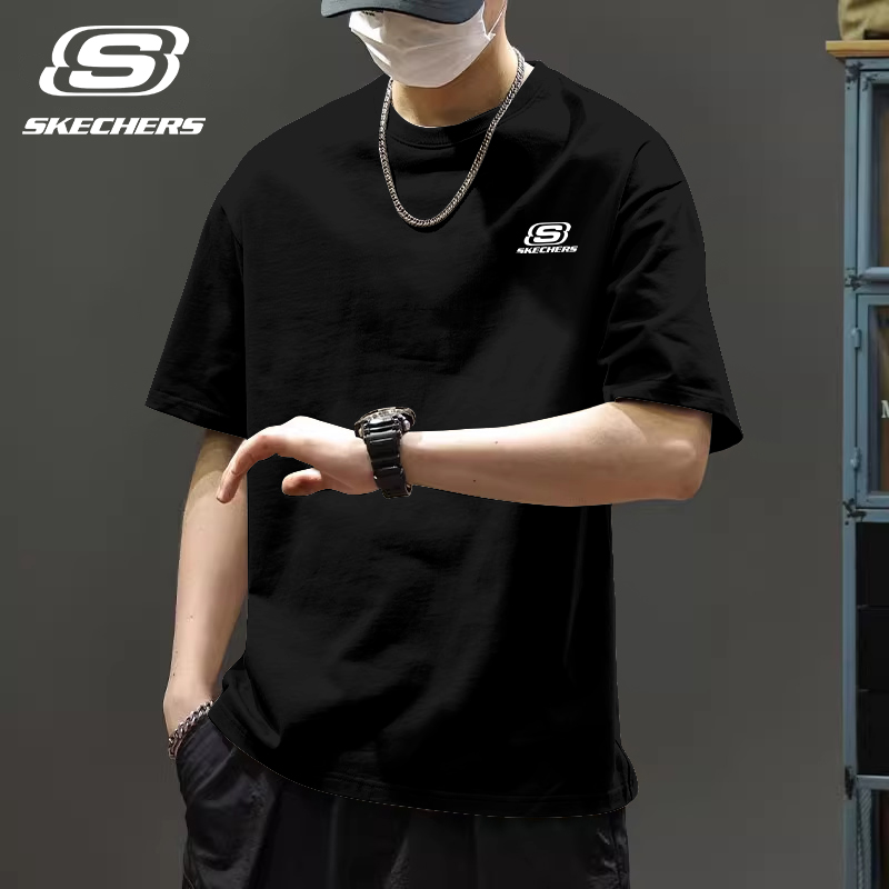 斯凯奇运动T恤男士夏季薄款纯棉短袖官方正品休闲健身服跑步上衣