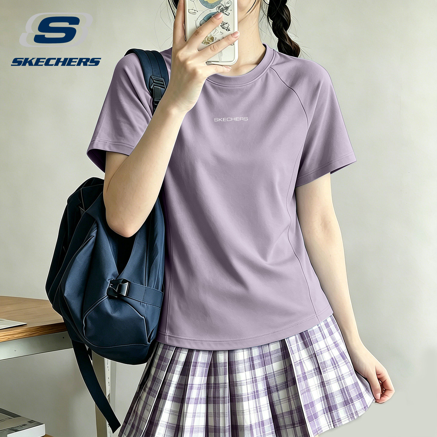 斯凯奇t恤女士短袖速干衣夏季2026新款圆领冰丝薄款正肩运动上衣