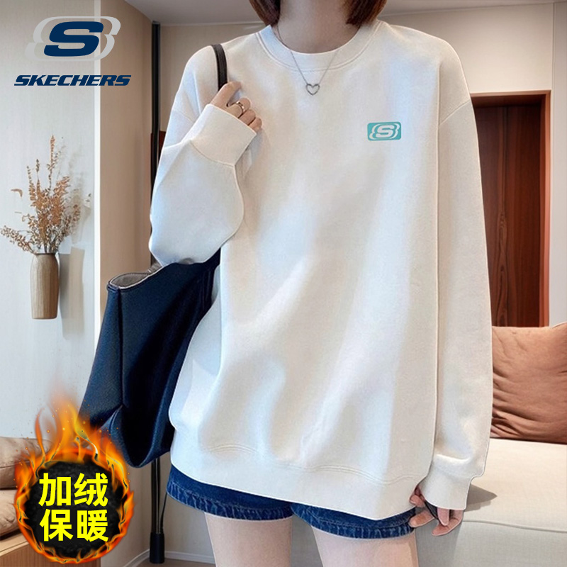斯凯奇运动卫衣女圆领加绒套头衫