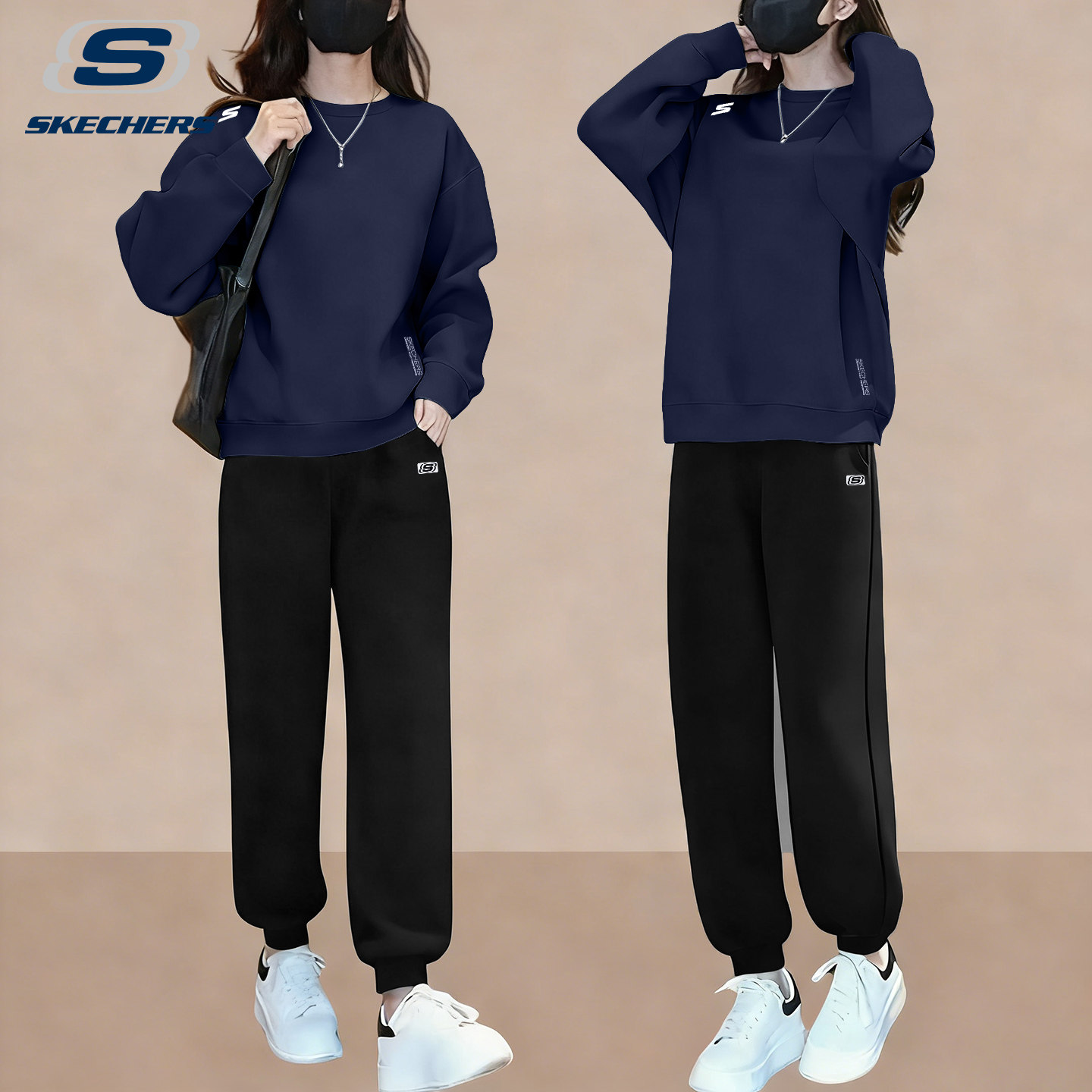 斯凯奇运动套装女2026春季新款宽松大码透气跑步休闲时尚卫衣长裤