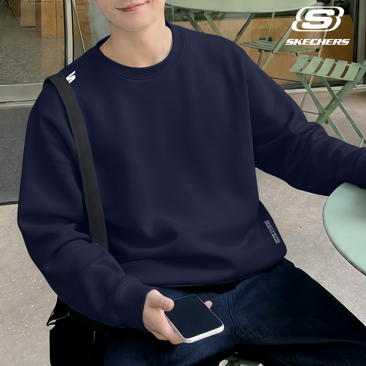 斯凯奇长袖t恤男士春季新款宽松男装内搭打底衫上衣服加绒卫衣男