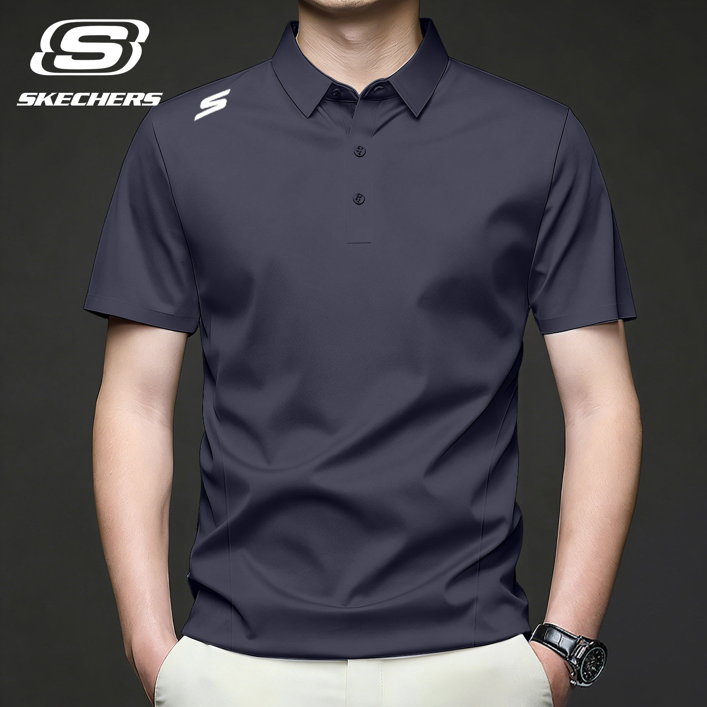 斯凯奇男士短袖POLO衫2026新款翻领冰丝速干t恤宽松休闲爸爸装夏