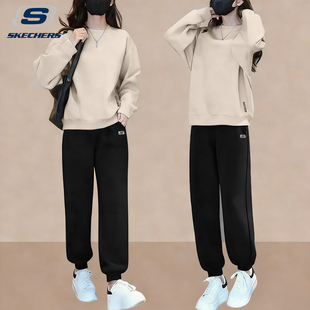 斯凯奇学生卫衣套装女款圆领长袖内搭卫裤加绒2026春季休闲两件套