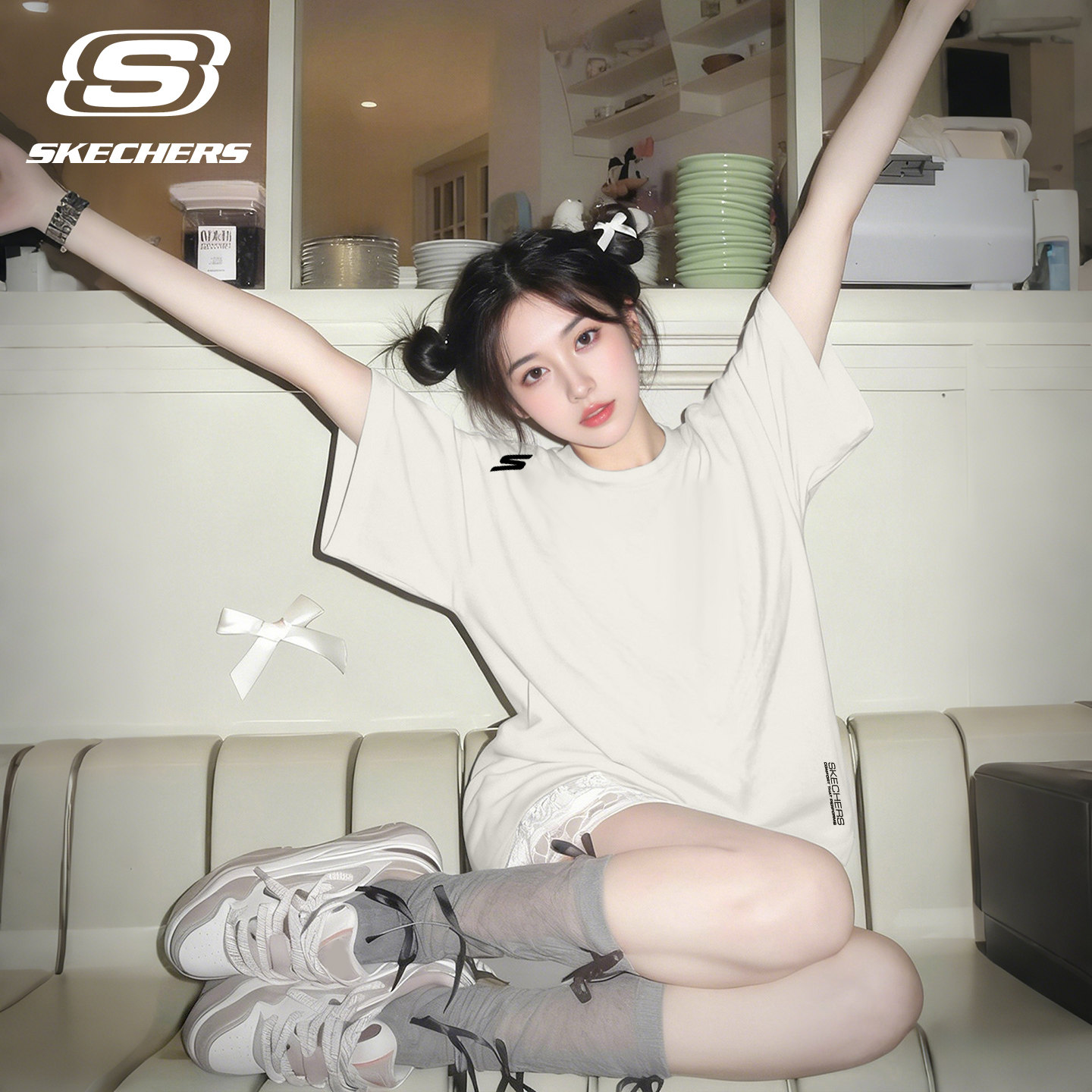 斯凯奇运动t恤女夏季新款冰丝速干半袖白色短袖轻薄透气羽毛球服