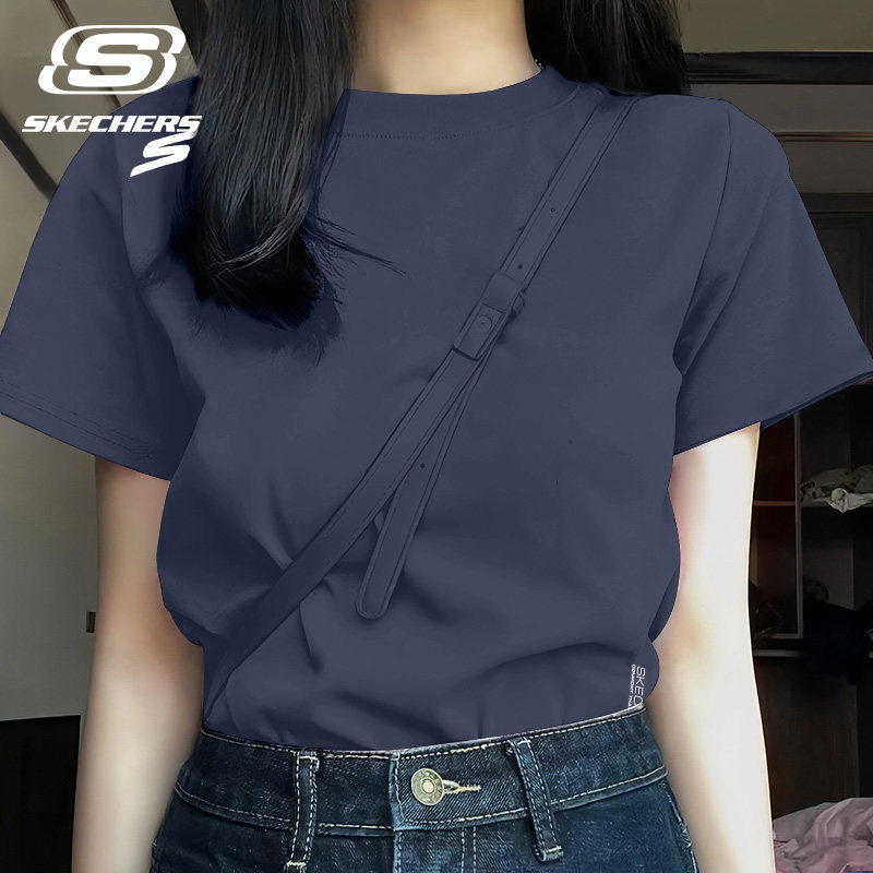 斯凯奇T恤女夏季薄款运动短袖宽松圆领冰丝速干衣透气运动服休闲