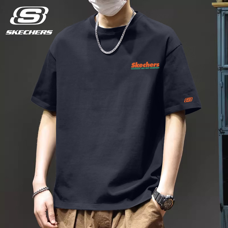 斯凯奇短袖t恤男士纯棉透气2026夏季男装休闲圆领运动服户外上衣