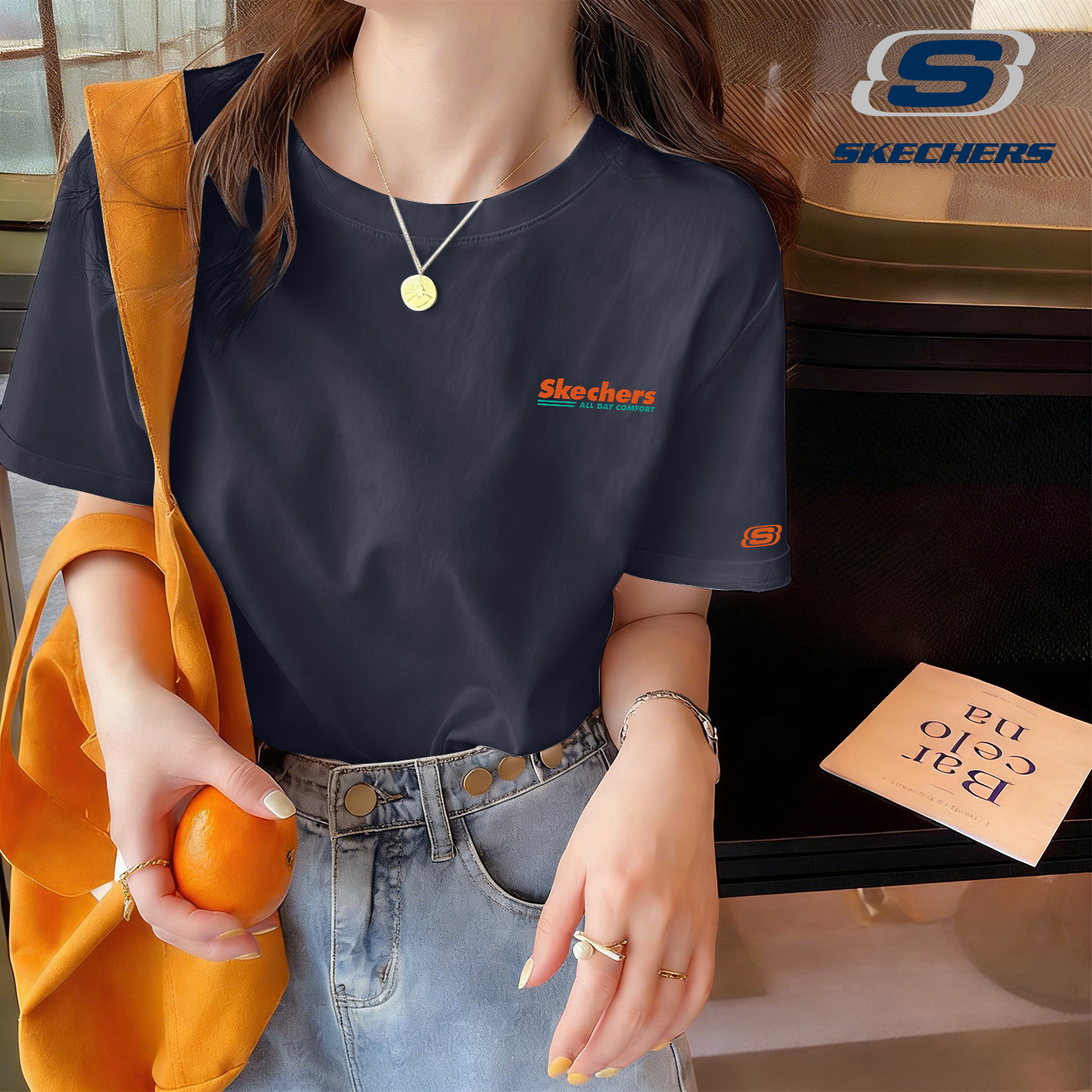 斯凯奇短袖女纯棉t恤2026新款夏季圆领宽松大码半截袖休闲运动服